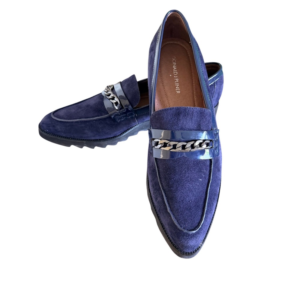 Donald J Pliner Brecca KS Size 9.5 Navy Suede Chunky Lug Sole Loafer Preppy